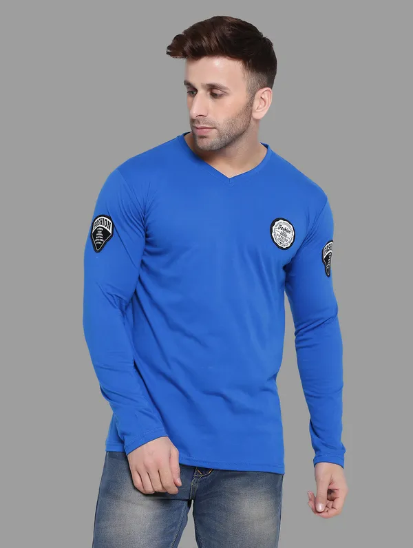 Blue_Cotton_Blend_V_Neck_Full_Sleeve_T_Shirt_For_Men