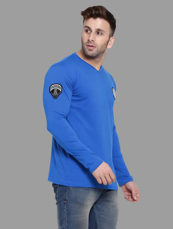 Blue_Cotton_Blend_V_Neck_Full_Sleeve_T_Shirt_For_Men