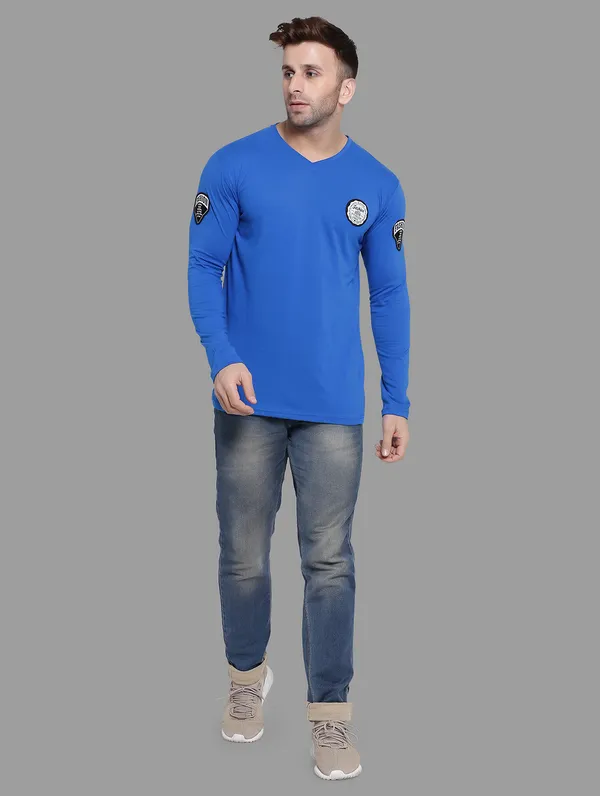 Blue_Cotton_Blend_V_Neck_Full_Sleeve_T_Shirt_For_Men