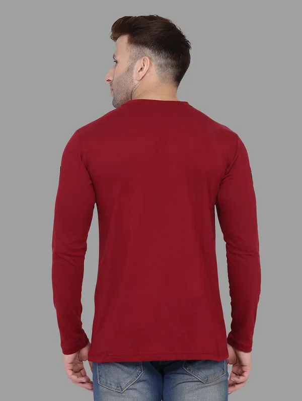 Maroon_Cotton_Blend_V_Neck_Full_Sleeve_T_Shirt_For_Men