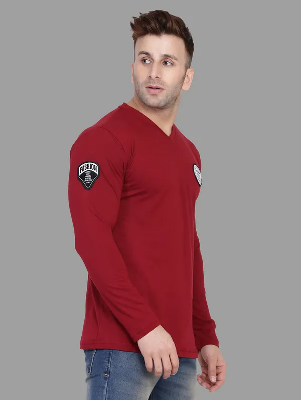Maroon_Cotton_Blend_V_Neck_Full_Sleeve_T_Shirt_For_Men