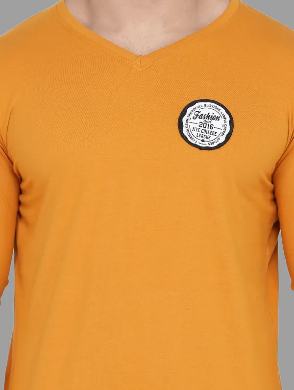 Mustard_Cotton_Blend_V_Neck_Full_Sleeve_T_Shirt_For_Men