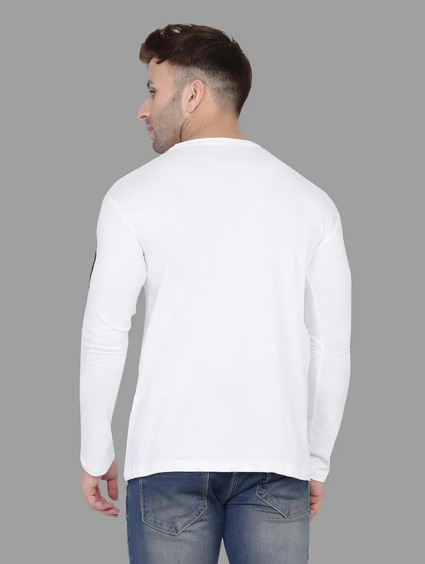 White_Cotton_Blend_V_Neck_Full_Sleeve_T_Shirt_For_Men