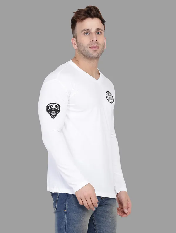 White_Cotton_Blend_V_Neck_Full_Sleeve_T_Shirt_For_Men