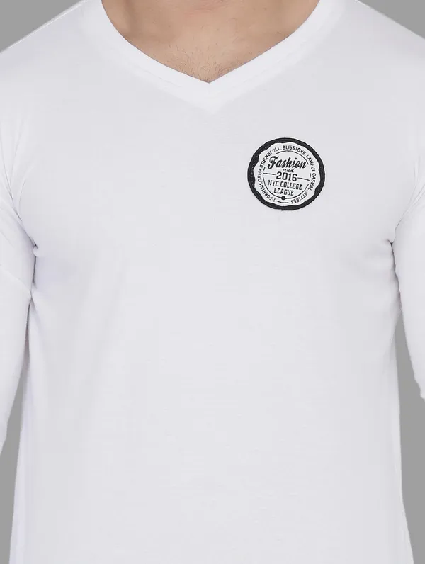 White_Cotton_Blend_V_Neck_Full_Sleeve_T_Shirt_For_Men