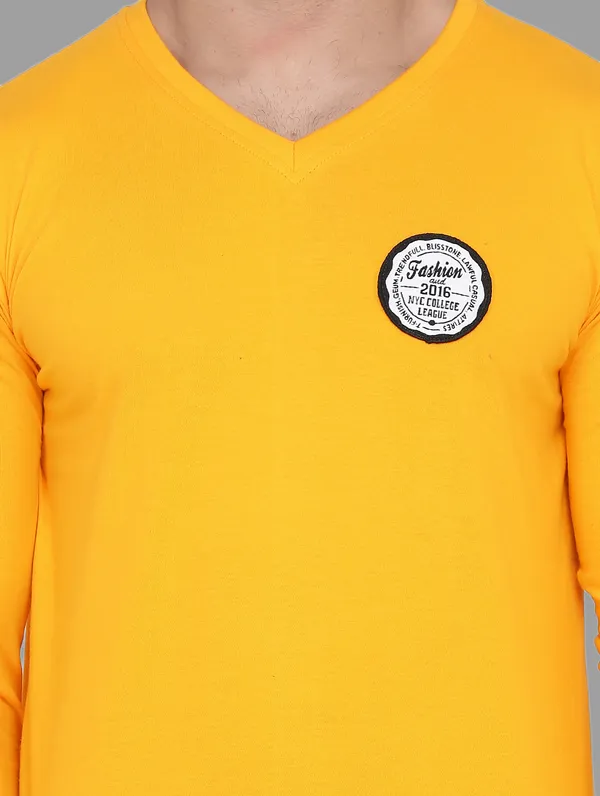 Yellow_Cotton_Blend_V_Neck_Full_Sleeve_T_Shirt_For_Men