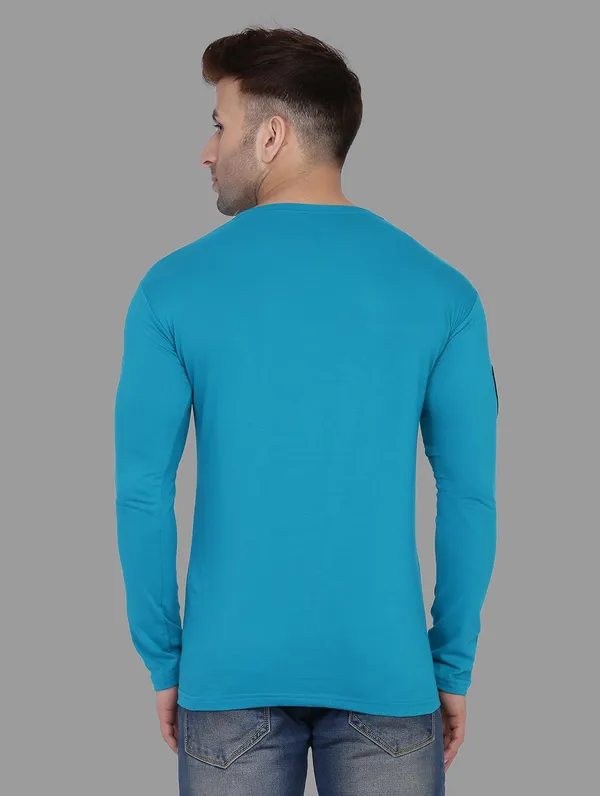 Turquoise_Cotton_Blend_V_Neck_Full_Sleeve_T_Shirt_For_Men