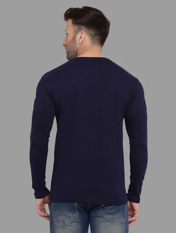 Dark_Blue_Cotton_Blend_V_Neck_Full_Sleeve_T_Shirt_For_Men