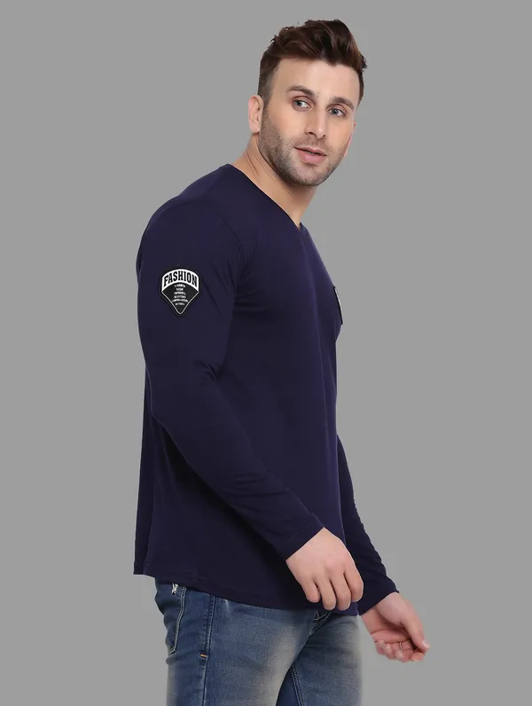 Dark_Blue_Cotton_Blend_V_Neck_Full_Sleeve_T_Shirt_For_Men