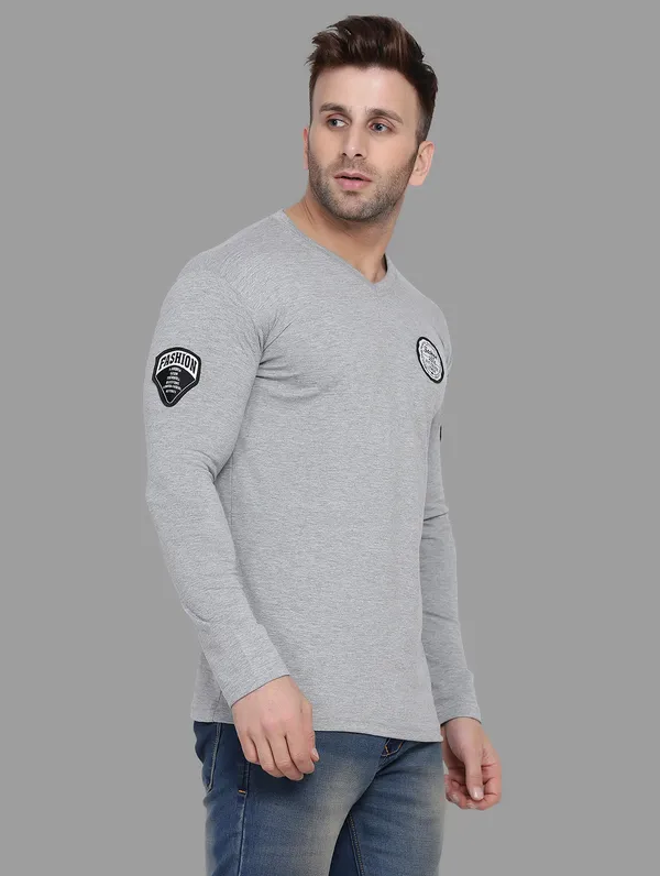Silver_Cotton_Blend_V_Neck_Full_Sleeve_T_Shirt_For_Men
