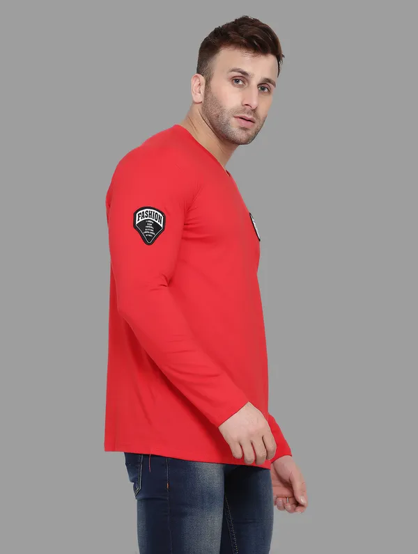Red_Cotton_Blend_V_Neck_Full_Sleeve_T_Shirt_For_Men