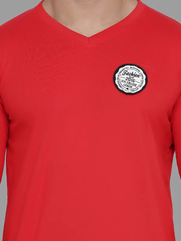 Red_Cotton_Blend_V_Neck_Full_Sleeve_T_Shirt_For_Men