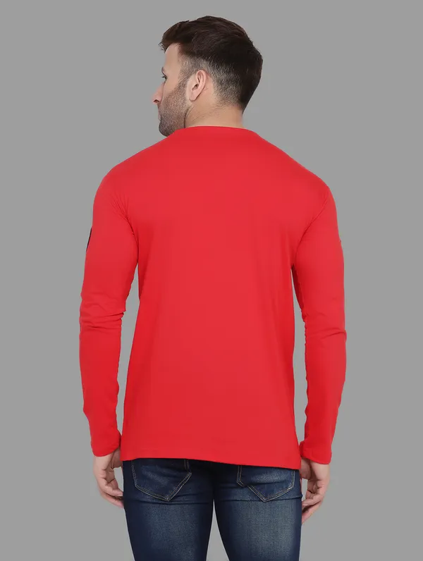 Red_Cotton_Blend_V_Neck_Full_Sleeve_T_Shirt_For_Men