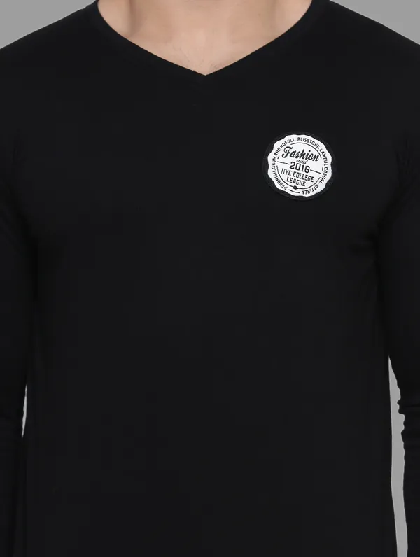 Black_Cotton_Blend_V_Neck_Full_Sleeve_T_Shirt_For_Men