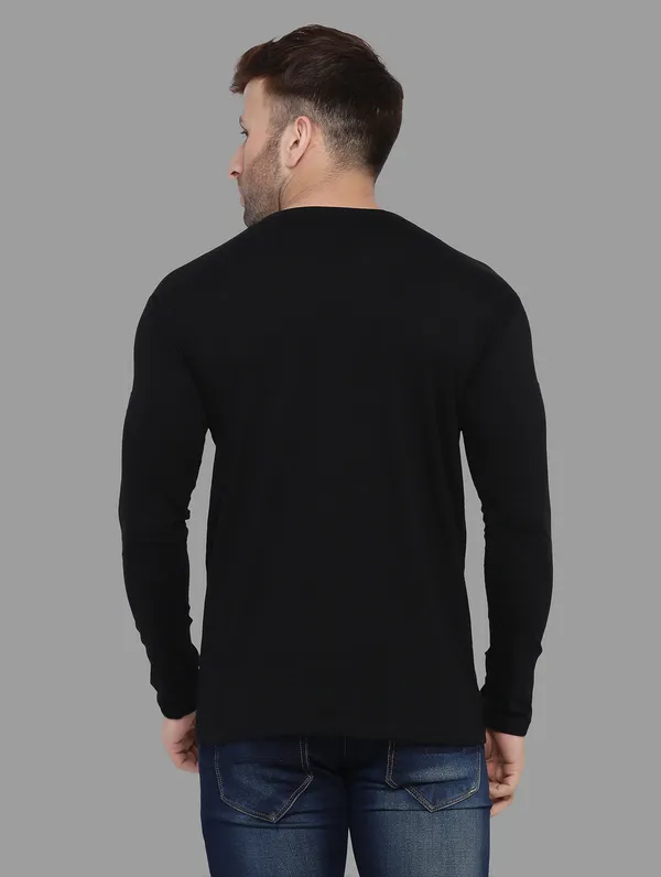 Black_Cotton_Blend_V_Neck_Full_Sleeve_T_Shirt_For_Men