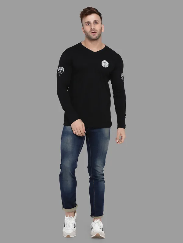 Black_Cotton_Blend_V_Neck_Full_Sleeve_T_Shirt_For_Men