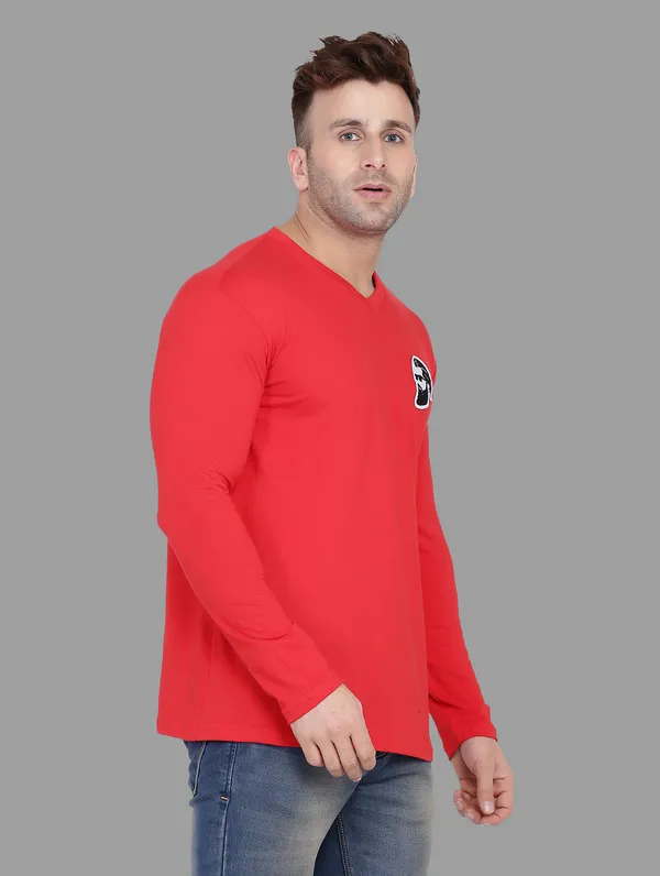 Red_Cotton_Blend_V_Neck_Full_Sleeve_T_Shirt_For_Men