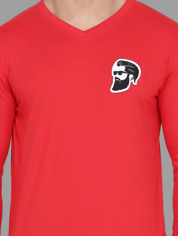 Red_Cotton_Blend_V_Neck_Full_Sleeve_T_Shirt_For_Men