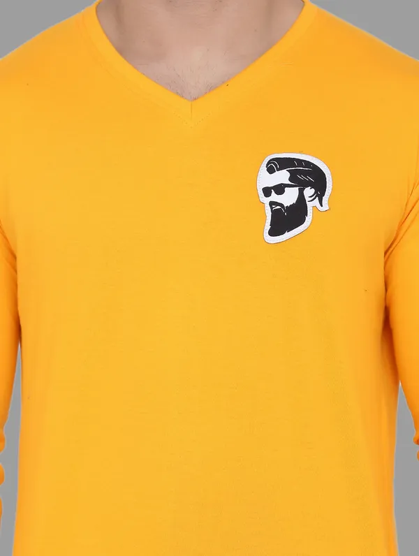 Yellow_Cotton_Blend_V_Neck_Full_Sleeve_T_Shirt_For_Men