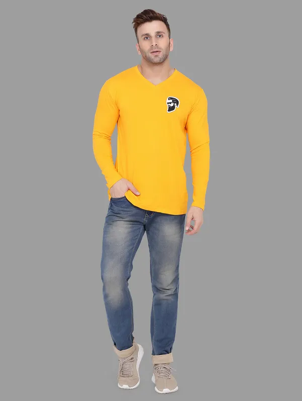 Yellow_Cotton_Blend_V_Neck_Full_Sleeve_T_Shirt_For_Men