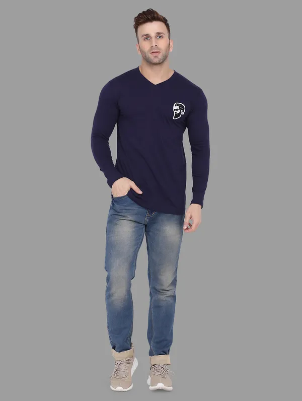 Dark_Blue_Cotton_Blend_V_Neck_Full_Sleeve_T_Shirt_For_Men