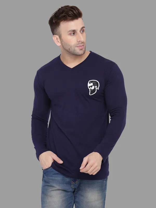 Dark_Blue_Cotton_Blend_V_Neck_Full_Sleeve_T_Shirt_For_Men