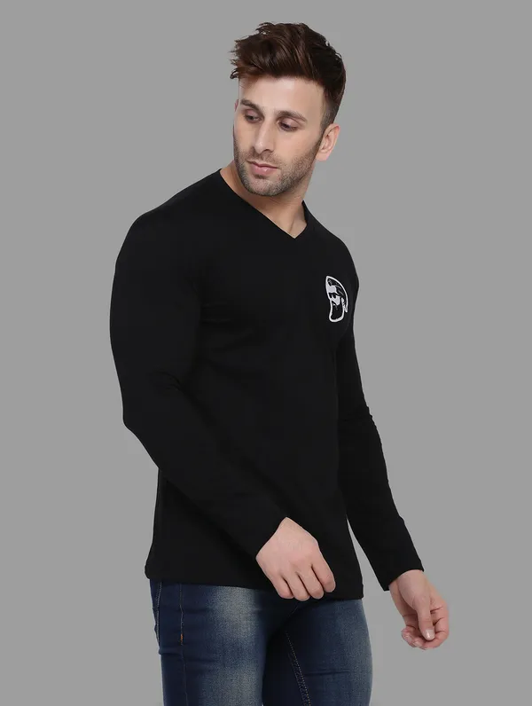 Black_Cotton_Blend_V_Neck_Full_Sleeve_T_Shirt_For_Men