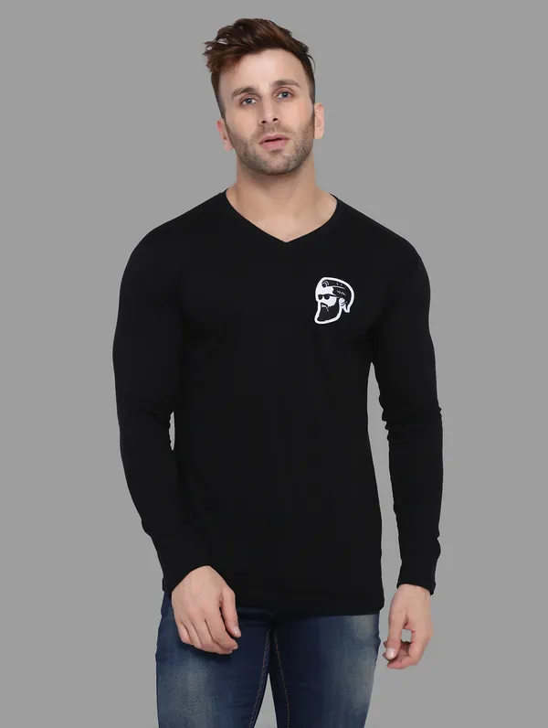 Black_Cotton_Blend_V_Neck_Full_Sleeve_T_Shirt_For_Men