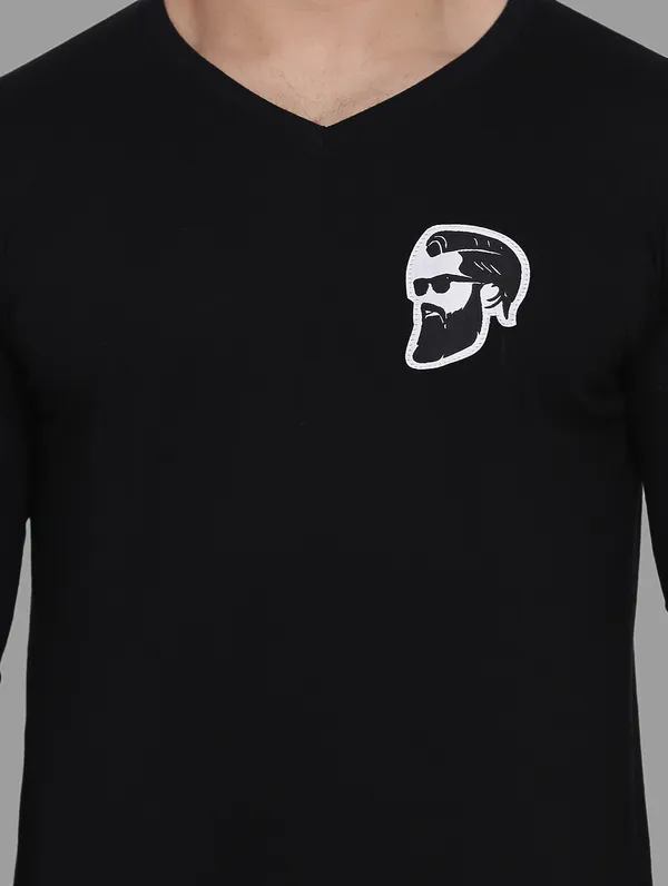 Black_Cotton_Blend_V_Neck_Full_Sleeve_T_Shirt_For_Men