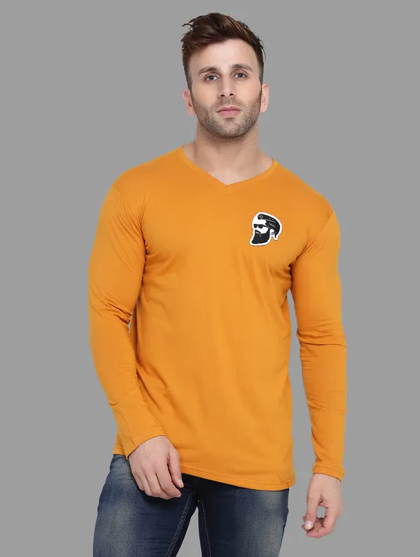 Mustard_Cotton_Blend_V_Neck_Full_Sleeve_T_Shirt_For_Men