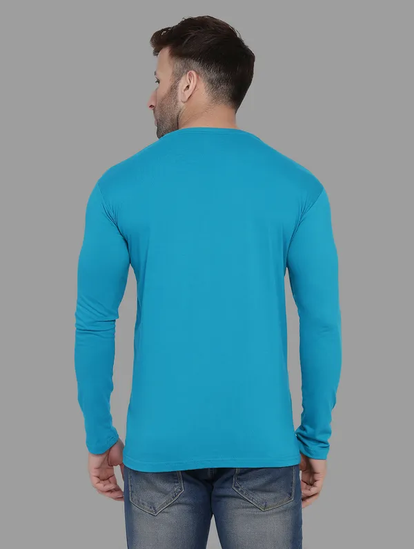 Turquoise_Cotton_Blend_V_Neck_Full_Sleeve_T_Shirt_For_Men