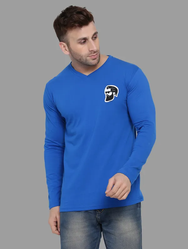 Blue_Cotton_Blend_V_Neck_Full_Sleeve_T_Shirt_For_Men