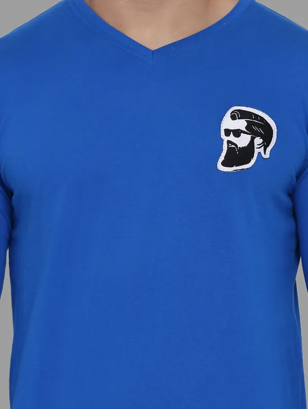 Blue_Cotton_Blend_V_Neck_Full_Sleeve_T_Shirt_For_Men