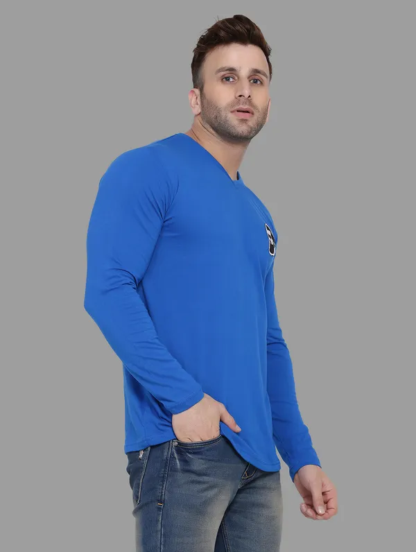 Blue_Cotton_Blend_V_Neck_Full_Sleeve_T_Shirt_For_Men