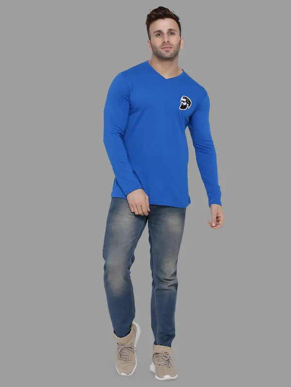 Blue_Cotton_Blend_V_Neck_Full_Sleeve_T_Shirt_For_Men