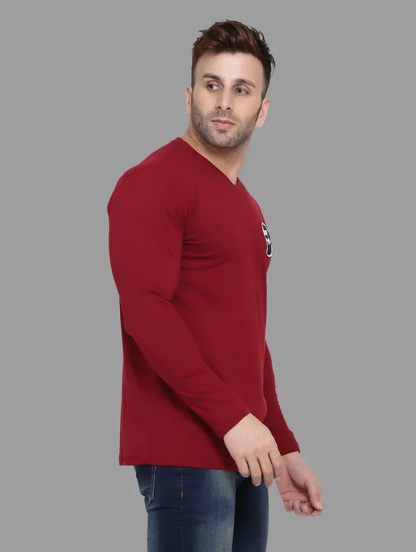 Maroon_Cotton_Blend_V_Neck_Full_Sleeve_T_Shirt_For_Men