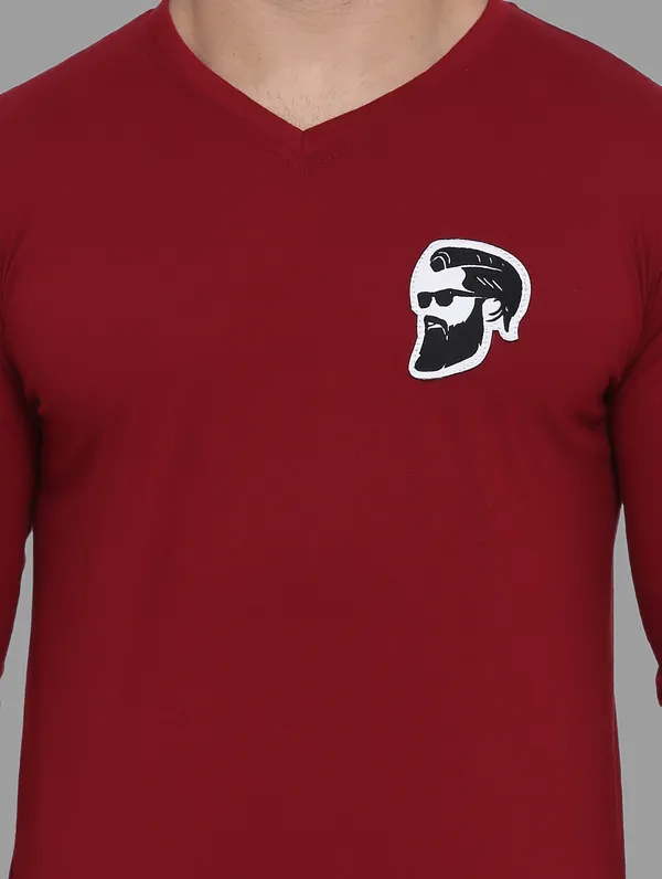 Maroon_Cotton_Blend_V_Neck_Full_Sleeve_T_Shirt_For_Men