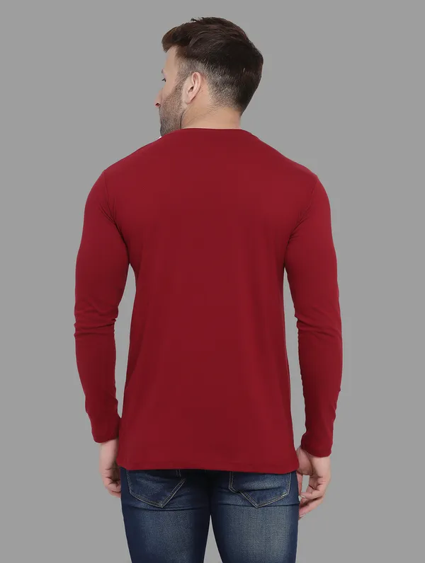 Maroon_Cotton_Blend_V_Neck_Full_Sleeve_T_Shirt_For_Men