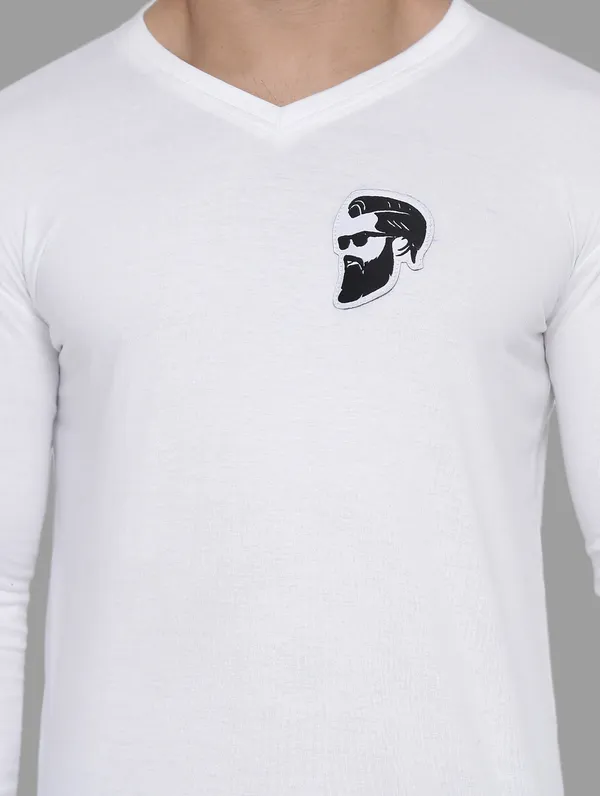 White_Cotton_Blend_V_Neck_Full_Sleeve_T_Shirt_For_Men