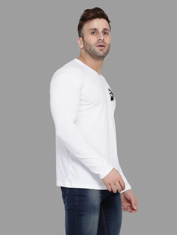 White_Cotton_Blend_V_Neck_Full_Sleeve_T_Shirt_For_Men