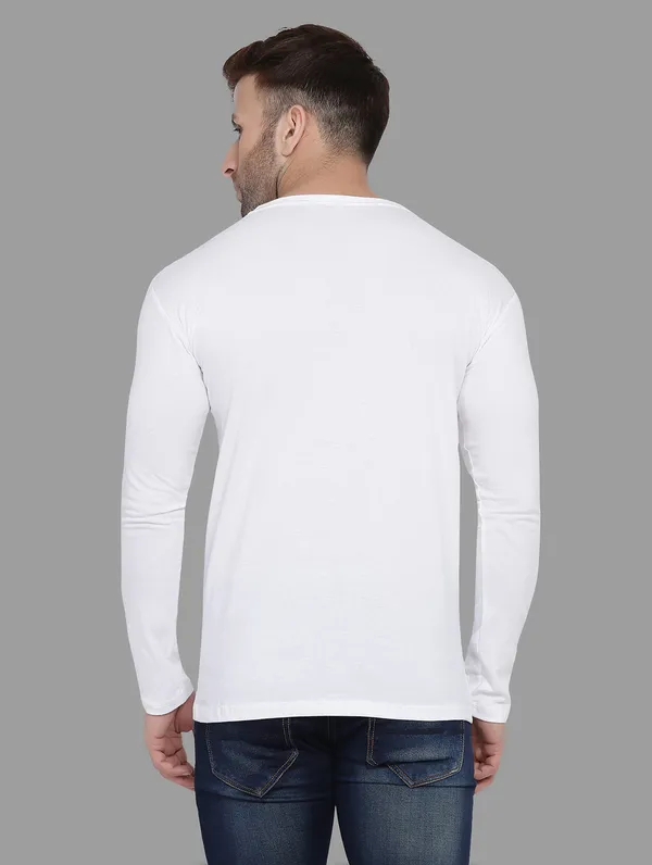 White_Cotton_Blend_V_Neck_Full_Sleeve_T_Shirt_For_Men