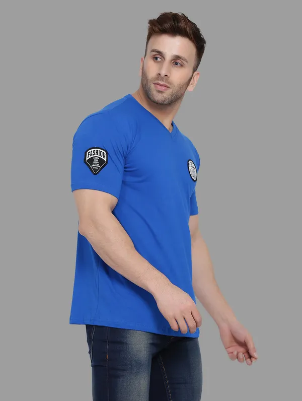 Blue_Cotton_Blend_V_Neck_Half_Sleeve_T_Shirt_For_Men