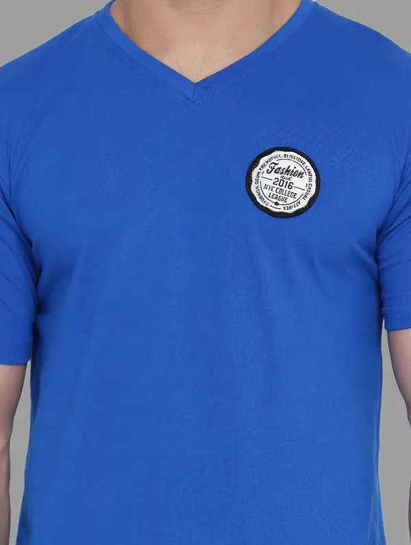 Blue_Cotton_Blend_V_Neck_Half_Sleeve_T_Shirt_For_Men