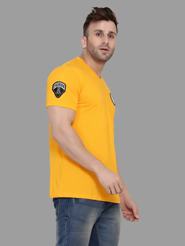 Yellow_Cotton_Blend_V_Neck_Half_Sleeve_T_Shirt_For_Men