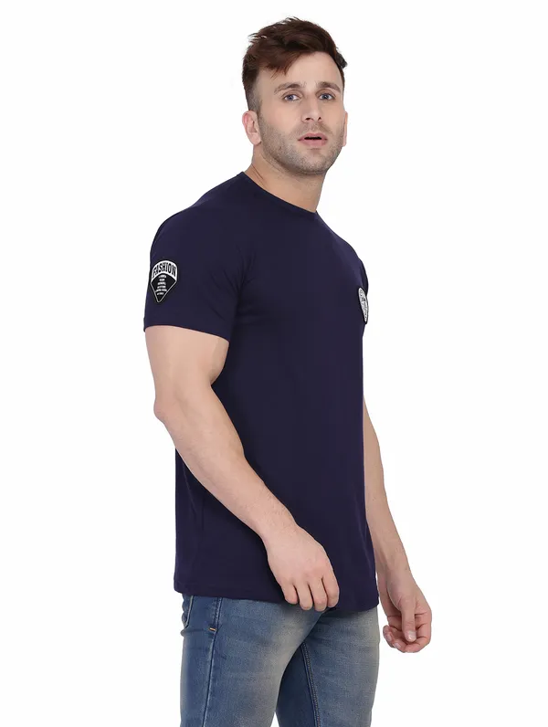 Dark_Blue_Cotton_Blend_V_Neck_Half_Sleeve_T_Shirt_For_Men