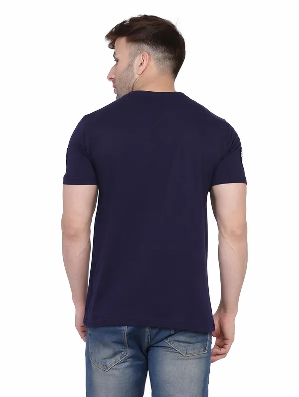 Dark_Blue_Cotton_Blend_V_Neck_Half_Sleeve_T_Shirt_For_Men
