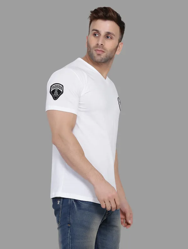White_Cotton_Blend_V_Neck_Half_Sleeve_T_Shirt_For_Men