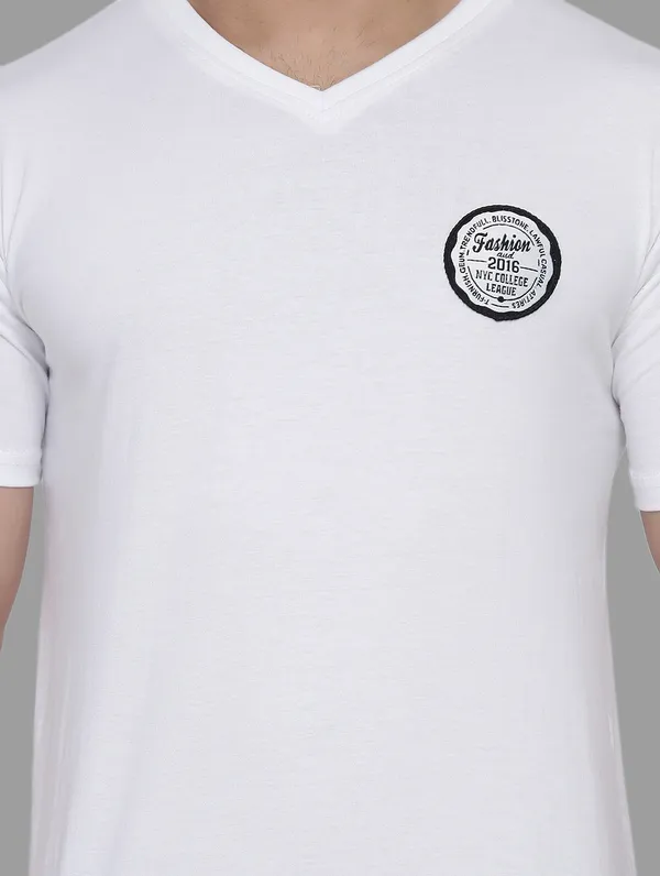 White_Cotton_Blend_V_Neck_Half_Sleeve_T_Shirt_For_Men
