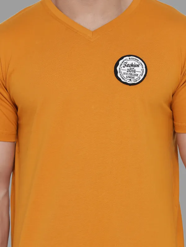 Mustard_Cotton_Blend_V_Neck_Half_Sleeve_T_Shirt_For_Men