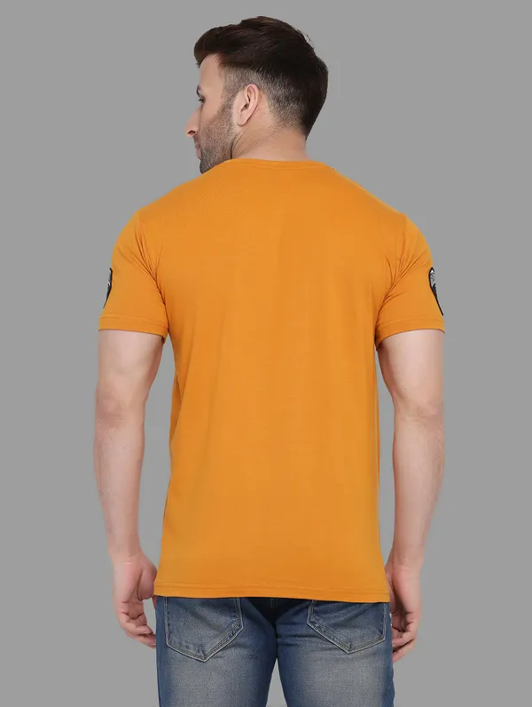 Mustard_Cotton_Blend_V_Neck_Half_Sleeve_T_Shirt_For_Men